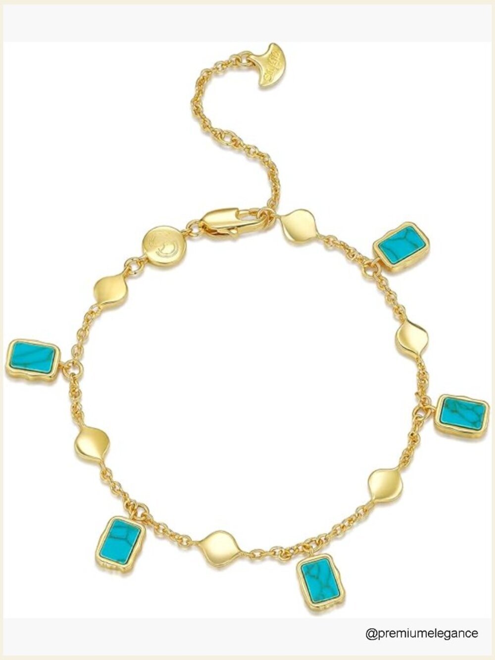 18K Gold Plated Natural Stone Station Charm Bracelet Adjustable Bangle